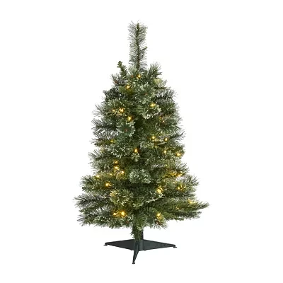 Nearly Natural 3 Foot Flocked Pine Pre-Lit Christmas Tree