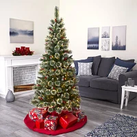 Nearly Natural 6 Foot Flocked Pine Pre-Lit Christmas Tree