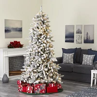 Nearly Natural 7 1/2 Foot Flocked Fir Christmas Tree