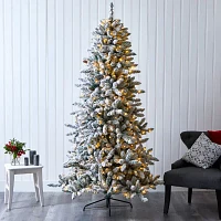 Nearly Natural 7 1/2 Foot Flocked Fir Christmas Tree