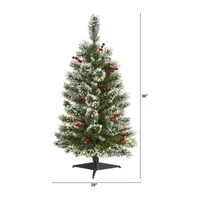 Nearly Natural Foot Flocked Pine Pre-Lit Christmas Tree