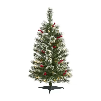 Nearly Natural Foot Flocked Pine Pre-Lit Christmas Tree