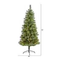 Nearly Natural 6 Foot Flocked Pine Pre-Lit Christmas Tree