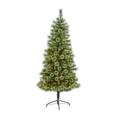 Nearly Natural 6 Foot Flocked Pine Pre-Lit Christmas Tree