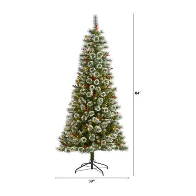 Nearly Natural 7 Foot Flocked Pine Pre-Lit Christmas Tree