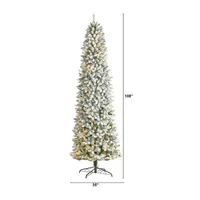 Nearly Natural 9 Foot Flocked Fir Pre-Lit Christmas Tree