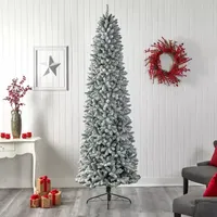 Nearly Natural 9 Foot Flocked Fir Pre-Lit Christmas Tree