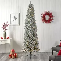 Nearly Natural 9 Foot Flocked Fir Pre-Lit Christmas Tree