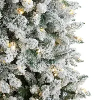Nearly Natural 9 Foot Flocked Fir Pre-Lit Christmas Tree