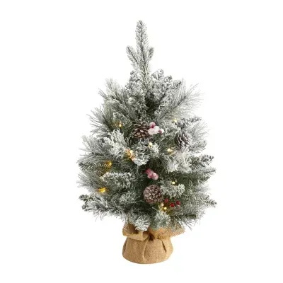 Nearly Natural 2 Foot Flocked Pine Christmas Tree