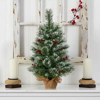 Nearly Natural 2 Foot Flocked Pine Pre-Lit Christmas Tree