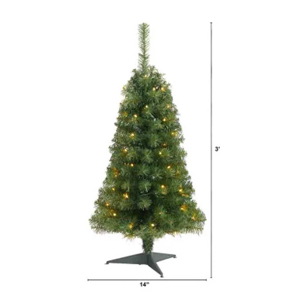 Nearly Natural 3 Foot Pre-Lit Pine Christmas Tree