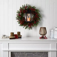 Nearly Natural Indoor Pre-Lit Christmas Wreath