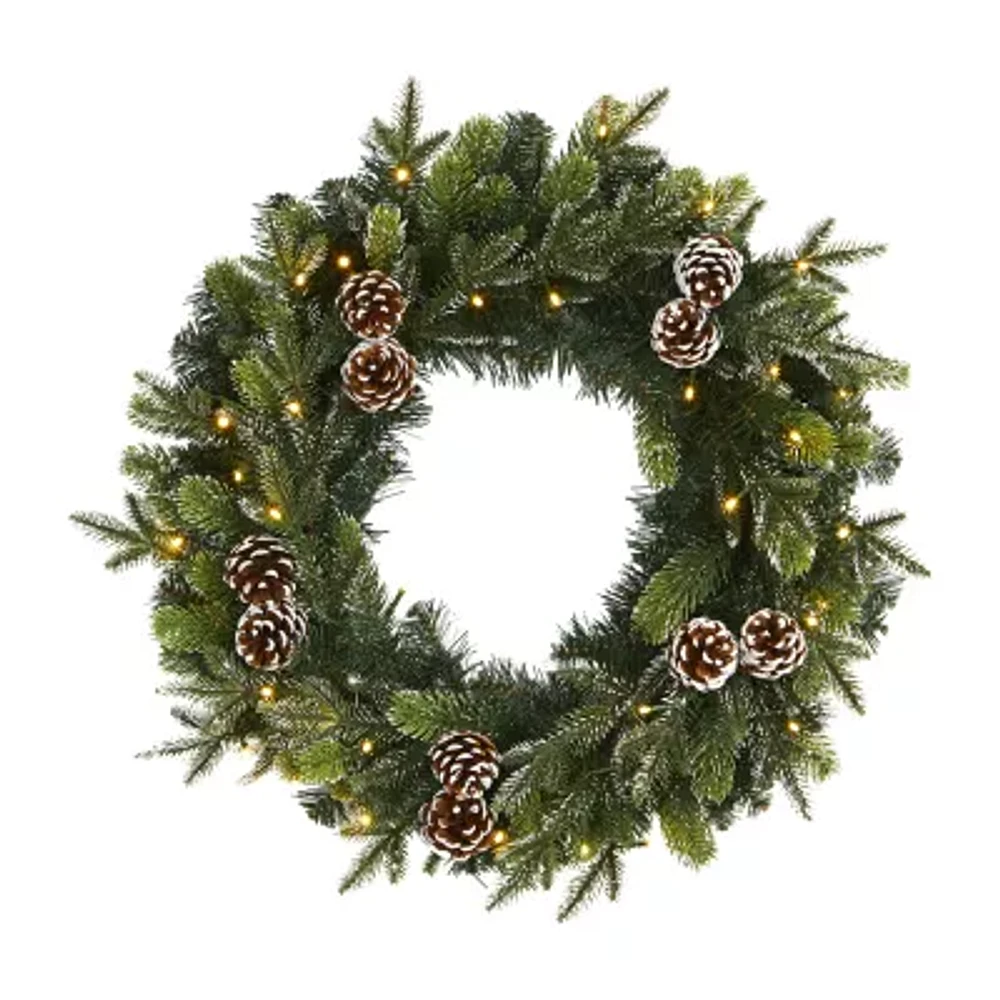 Nearly Natural Indoor Pre-Lit Christmas Wreath