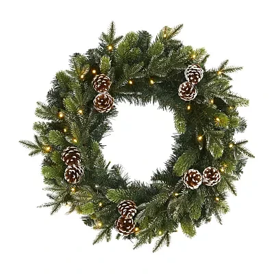 Nearly Natural Indoor Pre-Lit Christmas Wreath