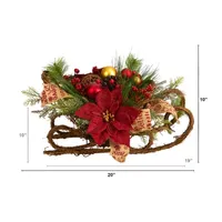 Nearly Natural Poinsettia Sleigh Tabletop Decor