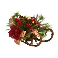 Nearly Natural Poinsettia Sleigh Tabletop Decor