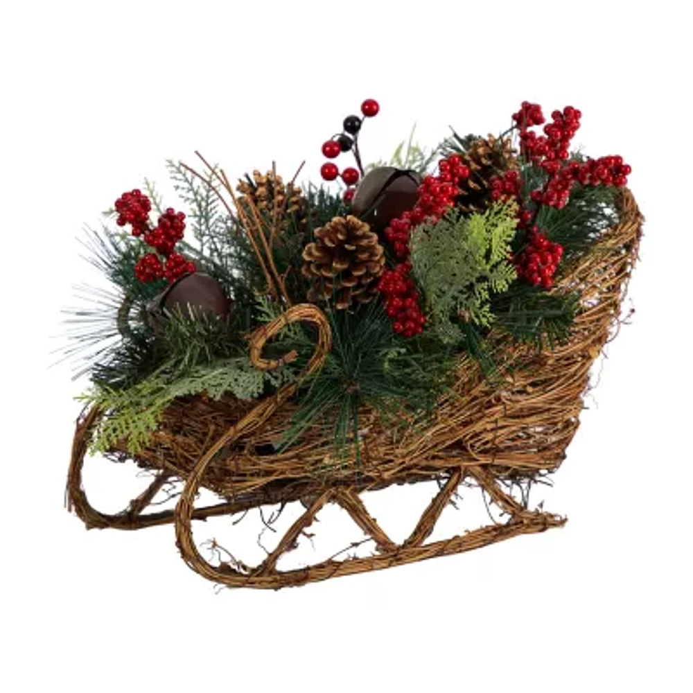 Nearly Natural Berry And Pinecone Sleigh Tabletop Decor