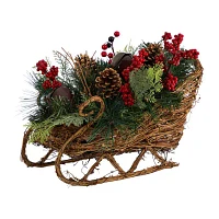 Nearly Natural Berry And Pinecone Sleigh Tabletop Decor