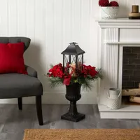 Nearly Natural Berries And Poinsettia Lighted Tabletop Decor