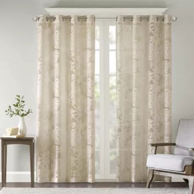 Madison Park Kauna Palm Leaf Grommet Top Sheer Single Curtain Panels