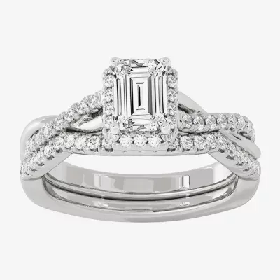 Signature By Modern Bride (H-I / Si1-Si2) Womens 1 1/5 CT. T.W. Lab Grown White Diamond 10K Gold Side Stone Halo Bridal Set