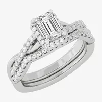 Signature By Modern Bride (H-I / Si1-Si2) Womens 1 1/ CT. T.W. Lab Grown White Diamond 10K Gold Side Stone Halo Bridal Set