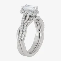 Signature By Modern Bride (H-I / Si1-Si2) Womens 1 1/ CT. T.W. Lab Grown White Diamond 10K Gold Side Stone Halo Bridal Set