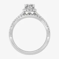 Signature By Modern Bride (H-I / Si1-Si2) Womens 1 1/5 CT. T.W. Lab Grown White Diamond 10K Gold Oval Side Stone Halo Bridal Set