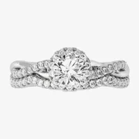 Signature By Modern Bride (H-I / Si1-Si2) Womens 1 1/5 CT. T.W. Lab Grown White Diamond 10K Gold Round Side Stone Halo Bridal Set