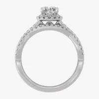 Signature By Modern Bride (H-I / Si1-Si2) Womens 1 1/5 CT. T.W. Lab Grown White Diamond 10K Gold Round Side Stone Halo Bridal Set