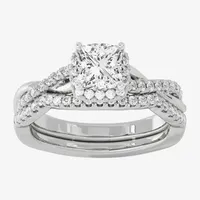 Signature By Modern Bride (H-I / Si1-Si2) Womens 1 1/ CT. T.W. Lab Grown White Diamond 10K Gold Side Stone Halo Bridal Set