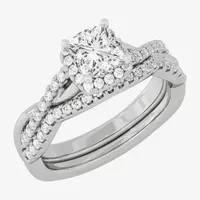 Signature By Modern Bride (H-I / Si1-Si2) Womens 1 1/ CT. T.W. Lab Grown White Diamond 10K Gold Side Stone Halo Bridal Set