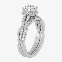 Signature By Modern Bride (H-I / Si1-Si2) Womens 1 1/ CT. T.W. Lab Grown White Diamond 10K Gold Side Stone Halo Bridal Set