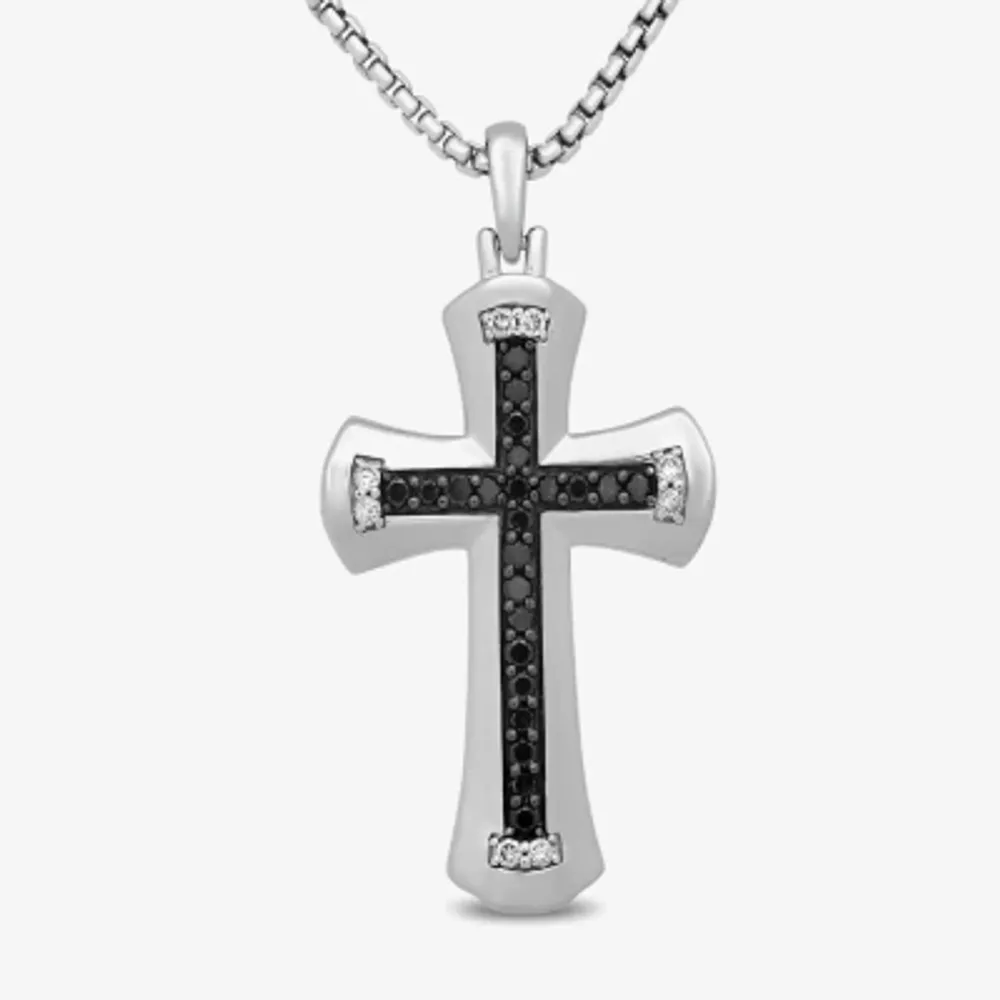 Mens 1/2 CT. T.W. Natural Black Diamond Sterling Silver Cross Pendant Necklace