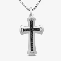Mens 1/2 CT. T.W. Mined Black Diamond Sterling Silver Cross Pendant Necklace