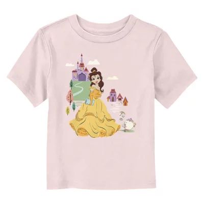 Disney Collection Toddler Girls Crew Neck Short Sleeve Beauty and the Beast Graphic T-Shirt