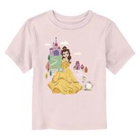 Disney Collection Toddler Girls Crew Neck Short Sleeve Beauty and the Beast Graphic T-Shirt