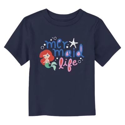 Disney Collection Toddler Girls Crew Neck Short Sleeve Ariel The Little Mermaid Graphic T-Shirt