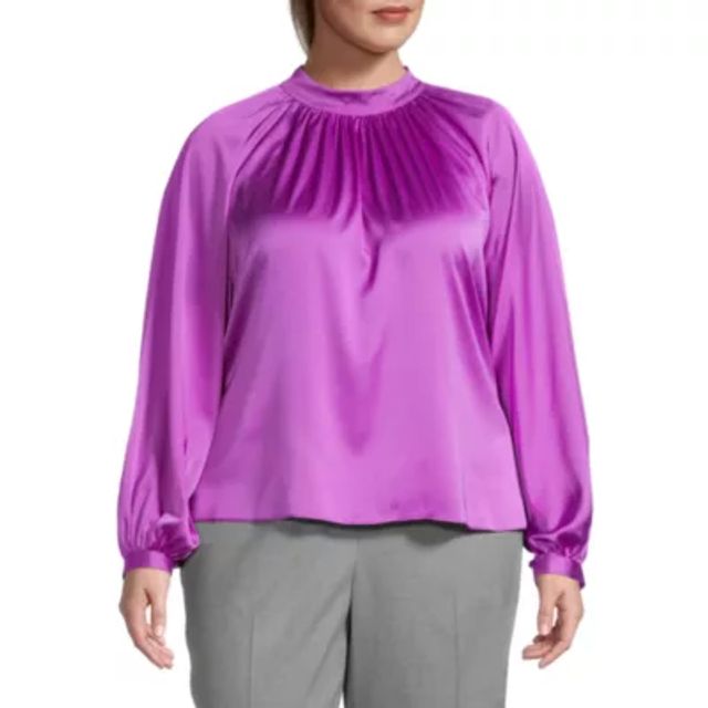 worthington womens high neck long sleeve blouse
