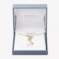 Gratitude & Grace Love Cubic Zirconia 14K Gold Over Brass 16 Inch Cable Moon Pendant Necklace