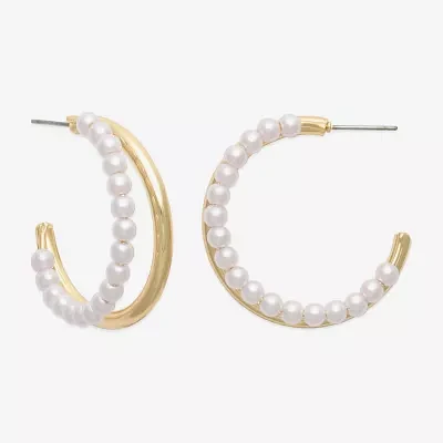 Bold Elements Gold Tone Simulated Pearl Hoop Earrings