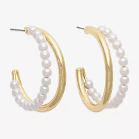 Bold Elements Gold Tone Simulated Pearl Hoop Earrings