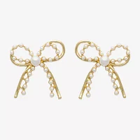 Bold Elements Gold Tone Simulated Pearl Bow Drop Earrings
