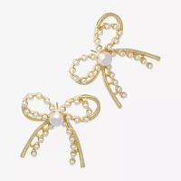 Bold Elements Gold Tone Simulated Pearl Bow Drop Earrings