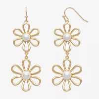 Bold Elements Gold Tone Simulated Pearl Flower Drop Earrings