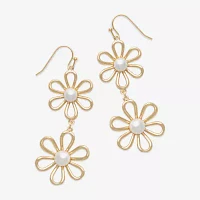 Bold Elements Gold Tone Simulated Pearl Flower Drop Earrings