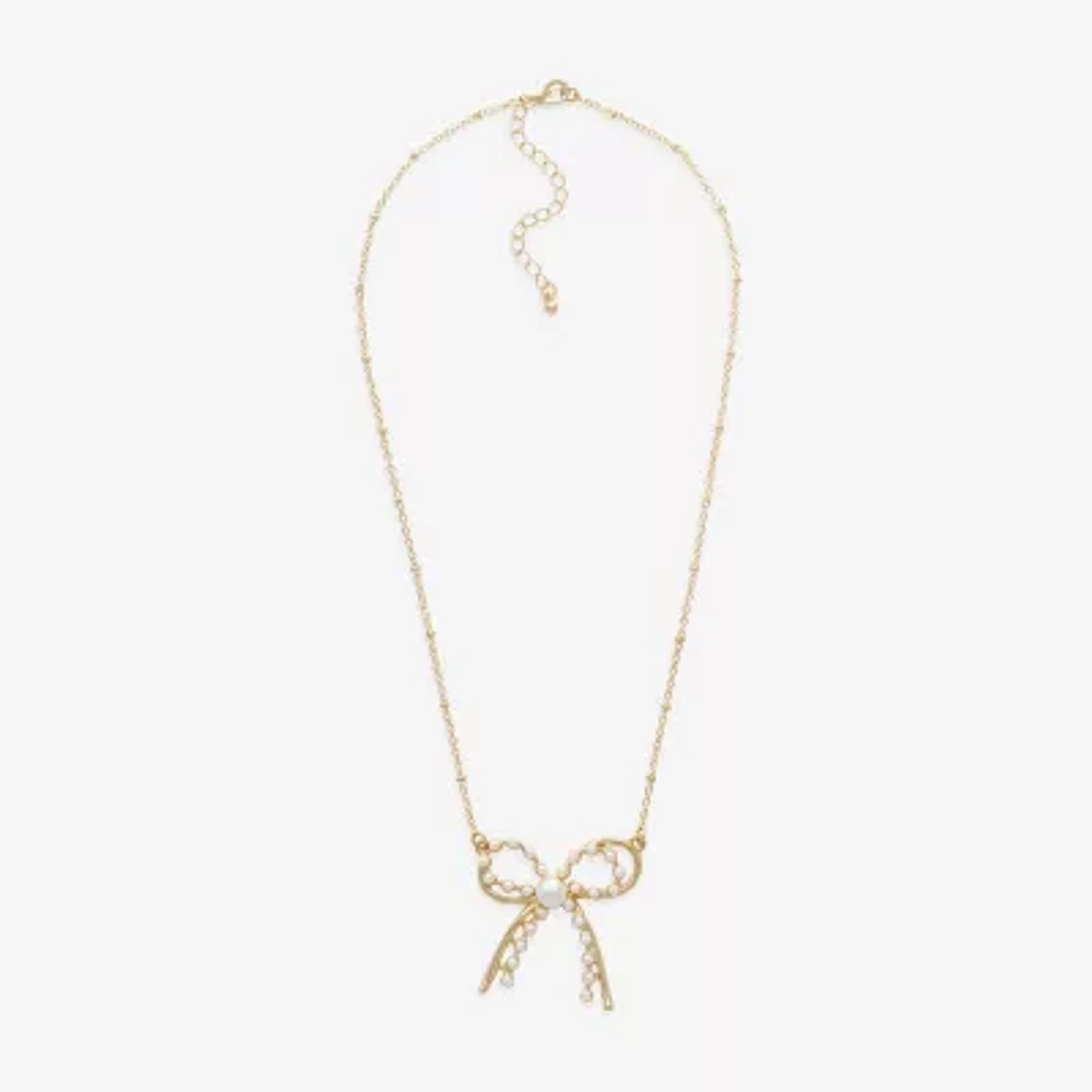 Bold Elements Gold Tone Simulated Pearl 18 Inch Bead Bow Pendant Necklace