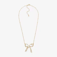 Bold Elements Gold Tone Simulated Pearl 18 Inch Bead Bow Pendant Necklace