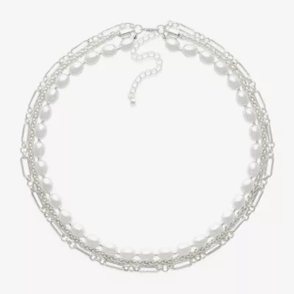 Bold Elements Silver Tone Simulated Pearl 19 Inch Fashion Strand Necklace